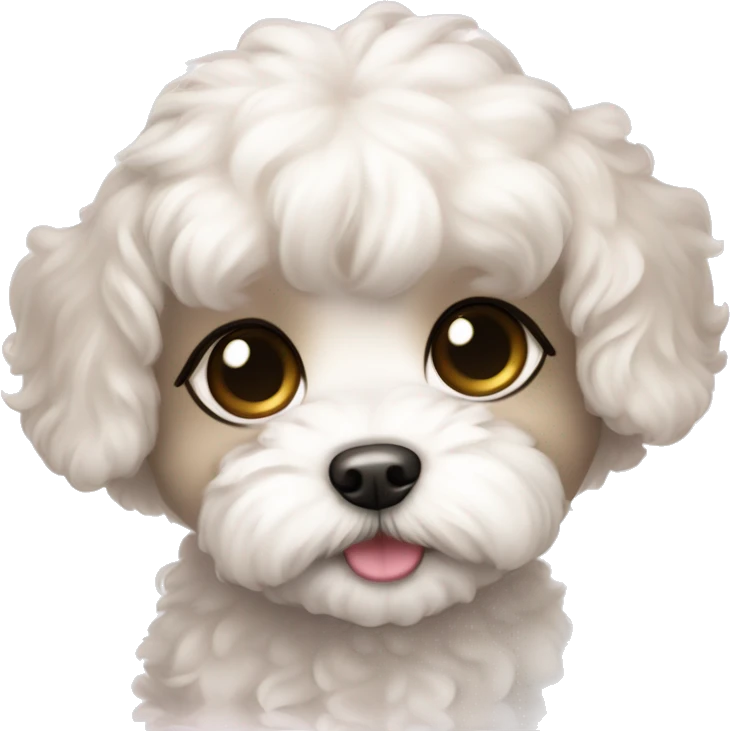 A white Shih-Poo puppy in a chibi style with big eyes and a cute smile, with pink hearts around her. emoji