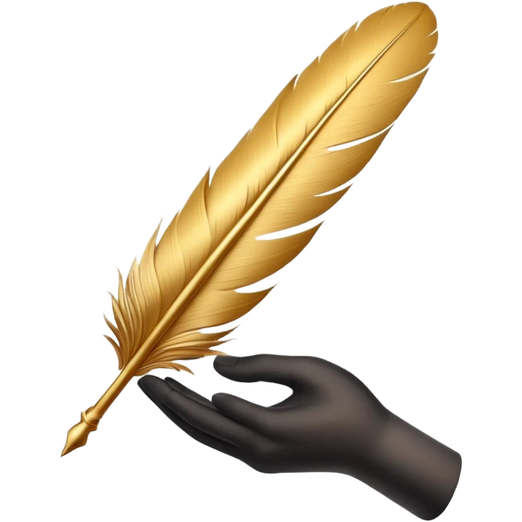 3D perspective hand holding with Premium golden ink feather emoji