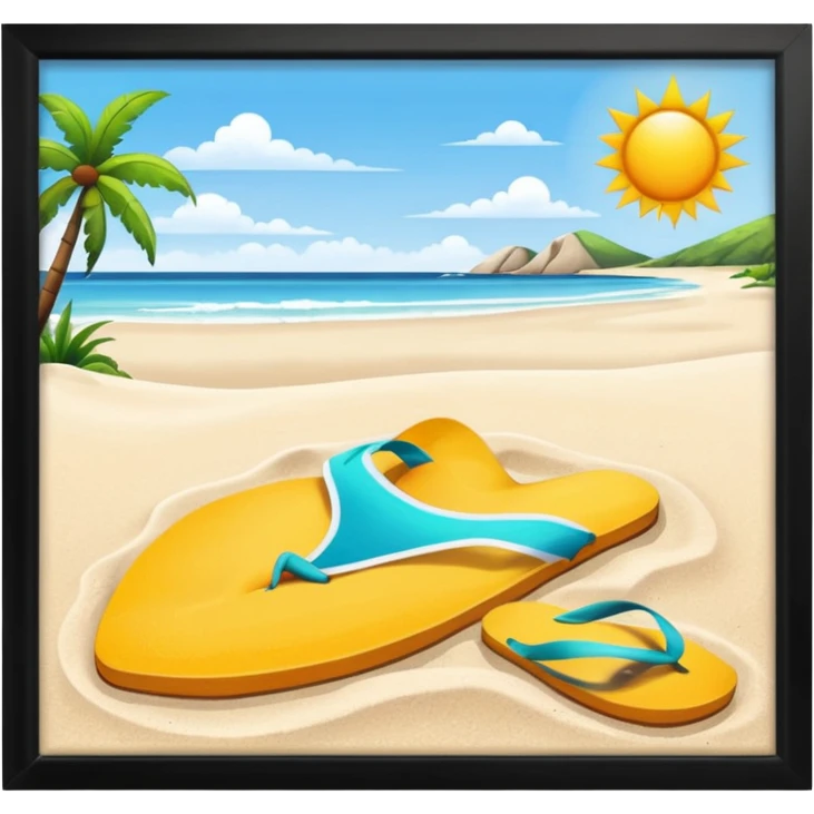 crie uma praia, com sol, e tanga na areia emoji