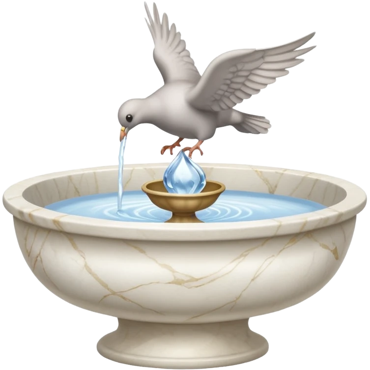 White small tall standing marble bowl fountain with a peaceful dove drinking from it  emoji
