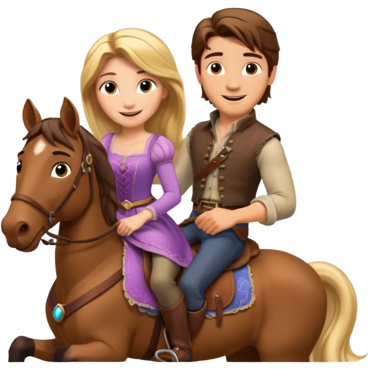 Rapunzel and Flynn Rider, riding on a horse emoji