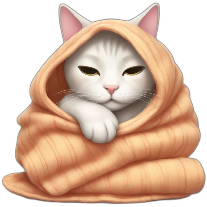 Sleepy cat with blanket emoji