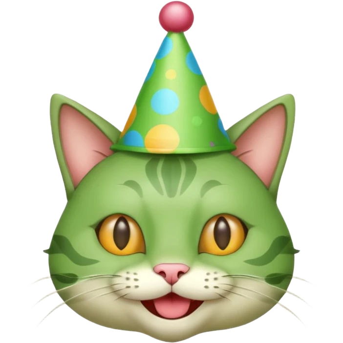green cat  with party hats emoji
