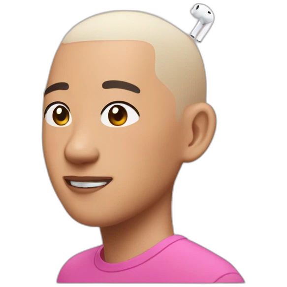 asian with pink buzzcut and airpods max emoji