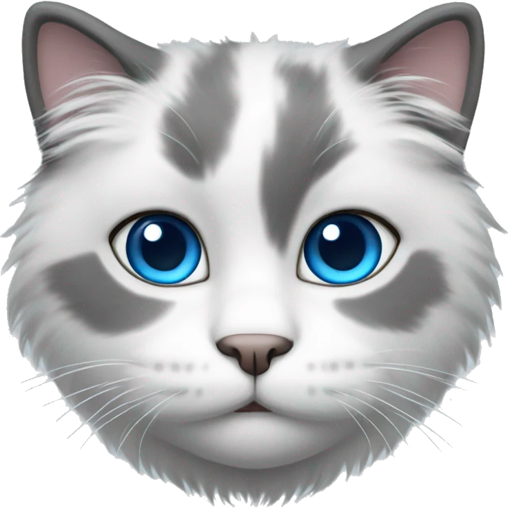 Grey and white fluffy cat blue eyes emoji