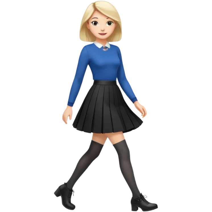 a fashionable gen Z woman, walking confidently with a skirt and stylish tights emoji