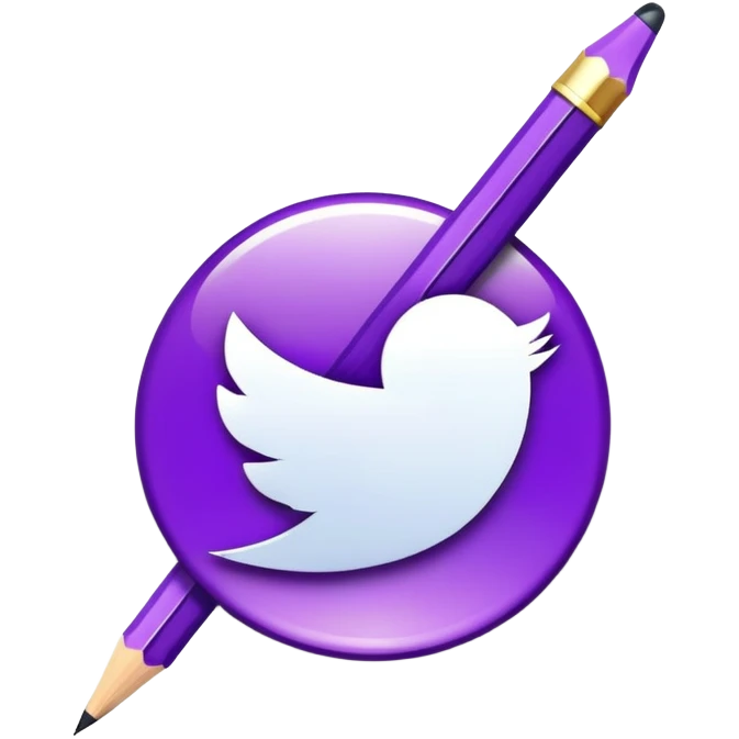Twitter writer badge, purple badge with white pencil icon emoji