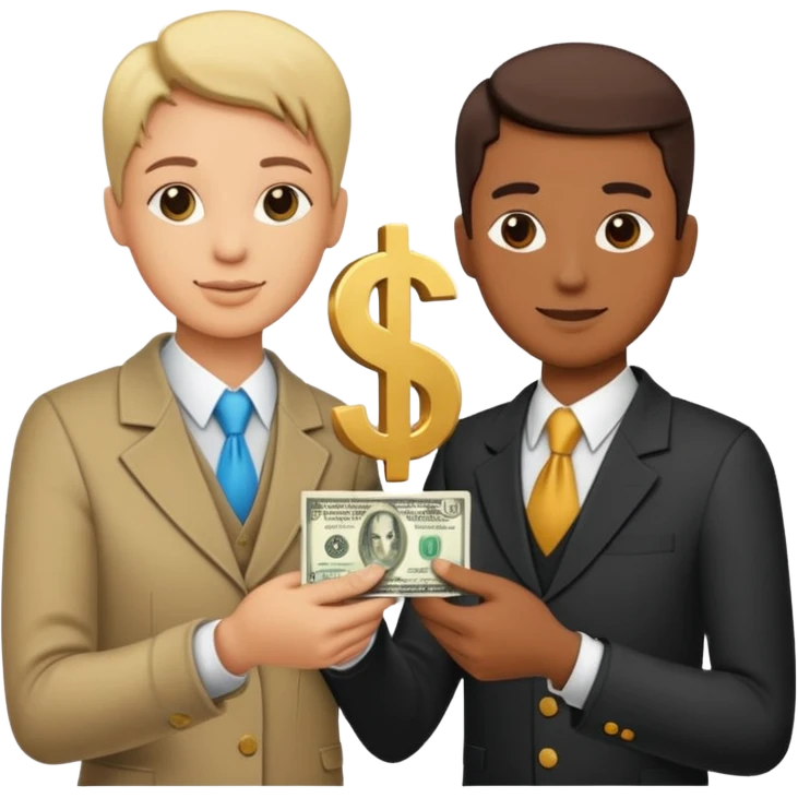 Two people exchanging money, with a dollar sign between them, symbolizing billing and financial transactions. emoji