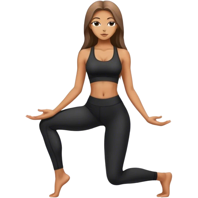 Sexy tanned skinny long hair yoga girl black clothes  emoji