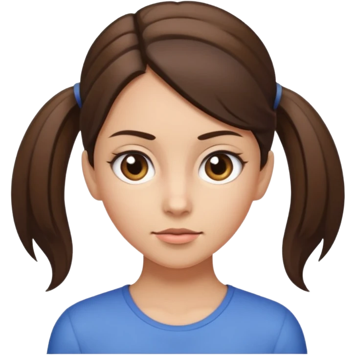 brunette and her hair is tightly ponytailed, her hair is not messy and her eyes look sharp emoji