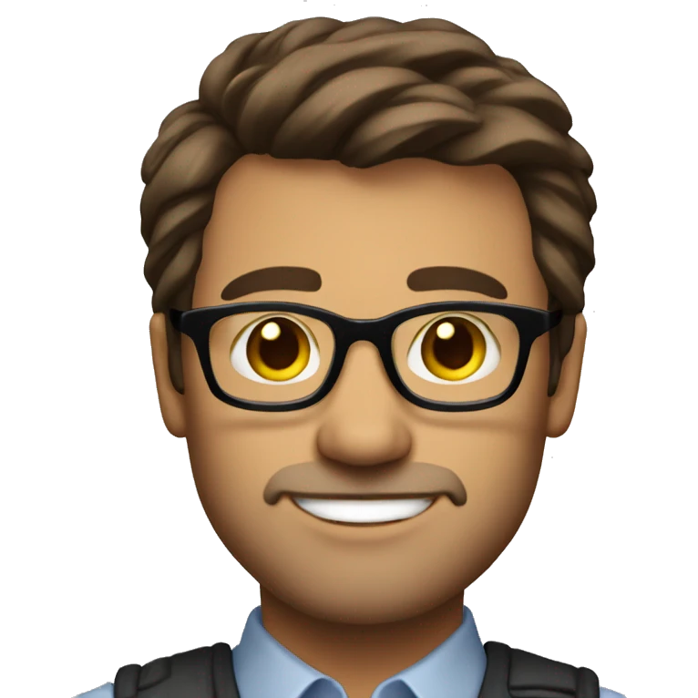 ATTRACtive male, 40 years old, short, stylish brown hair, brown eyes, and modern glasses emoji