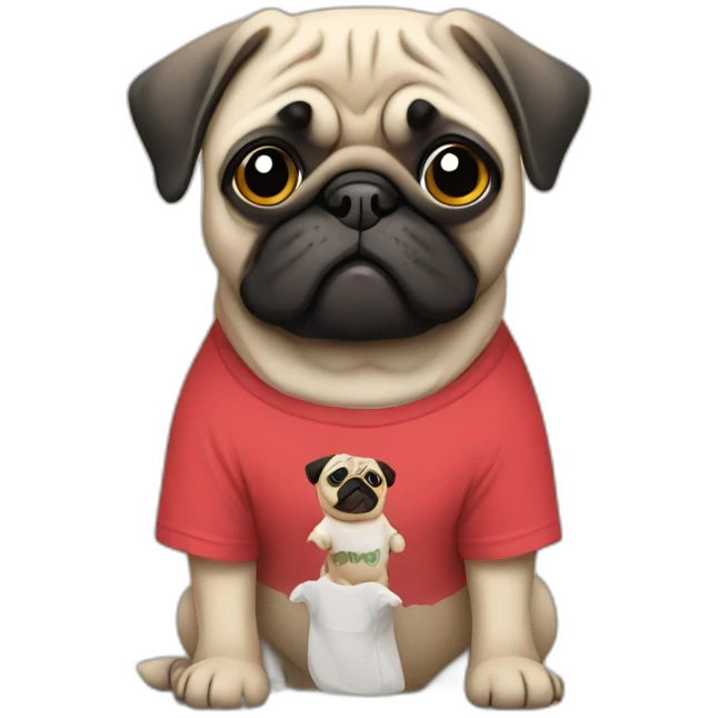 pug wearing a t-shirt emoji