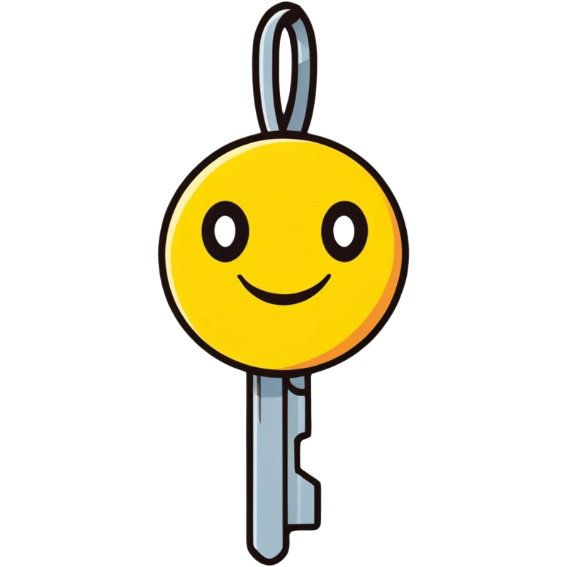 cute cartoon key with a smiling face emoji