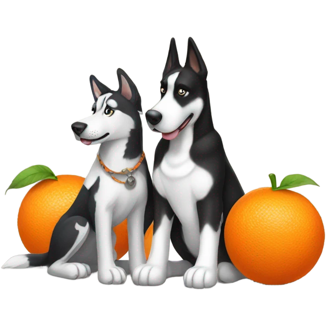 black and white husky with orange striped great dane emoji