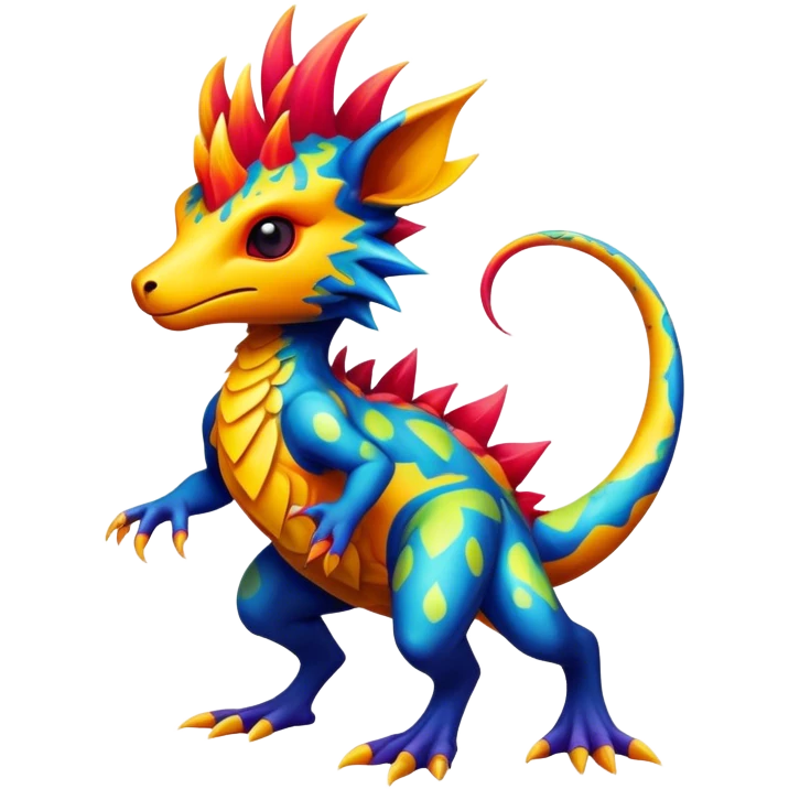 a colorful edgy vernid-fionbri-creature with splash patterns full body emoji