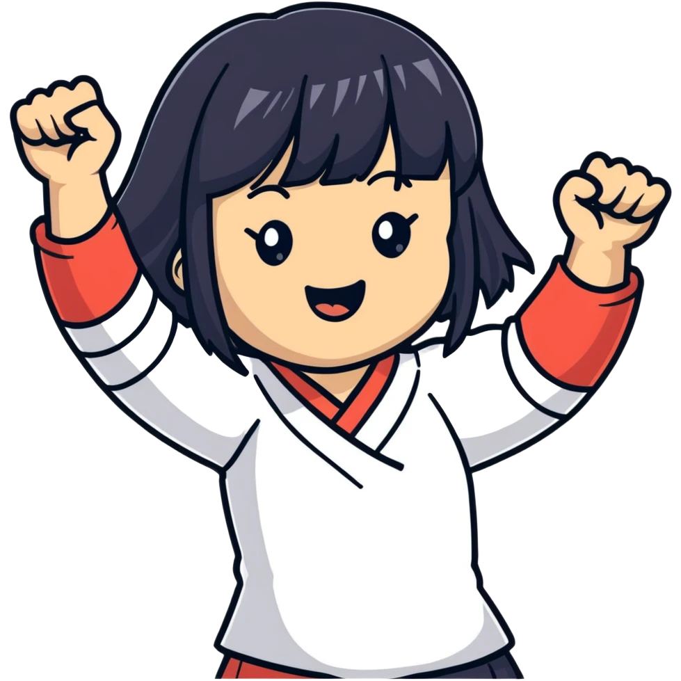 East Asian woman with long black straight hair and bangs cheering for Doosan Bears baseball team emoji
