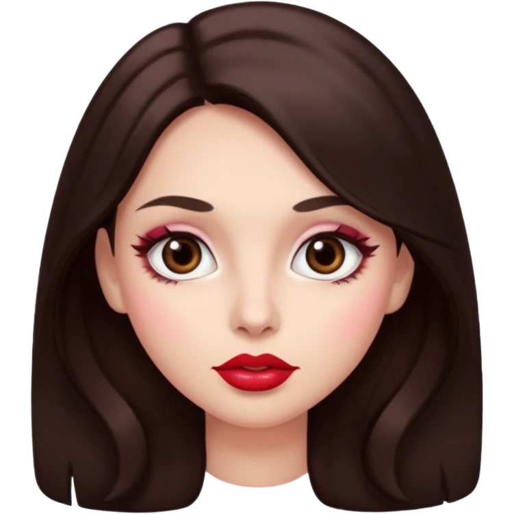 An featuring a woman with dark brown long hair, brown big eyes, light pinkish skin, red cheeks,  emoji
