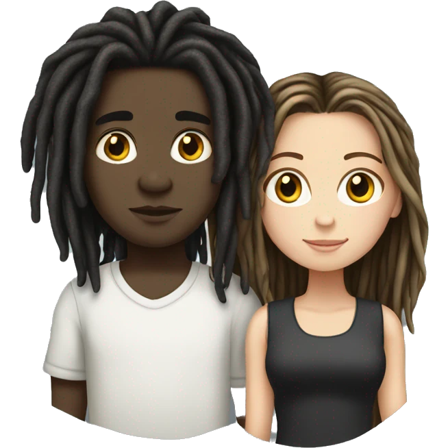 white brunette girl and black boy with dreads emoji