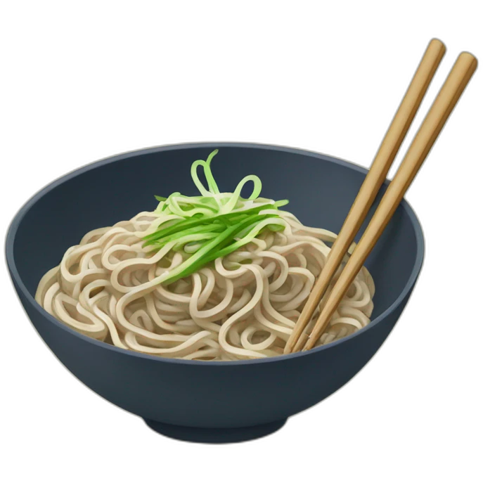 bowl of japanese buckwheat soba noodles with one pair of chopsticks and spring onions emoji