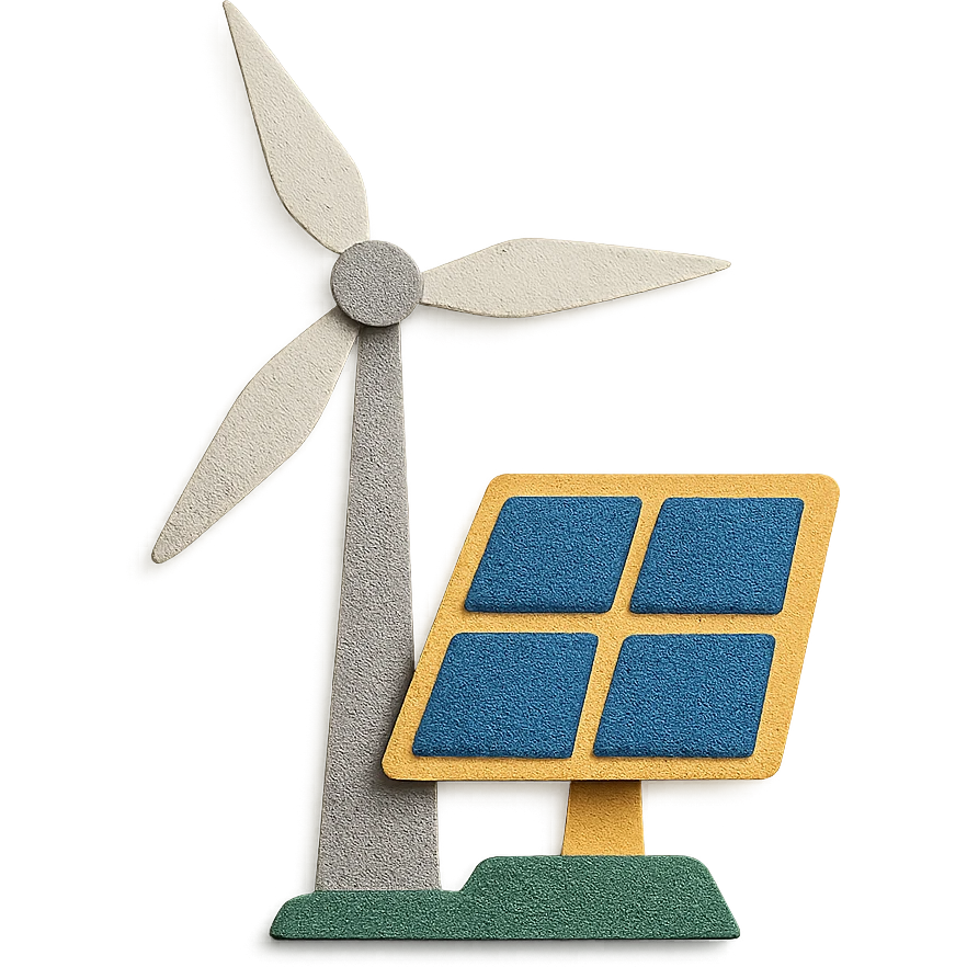 paper craft style wind turbine and solar panel emoji