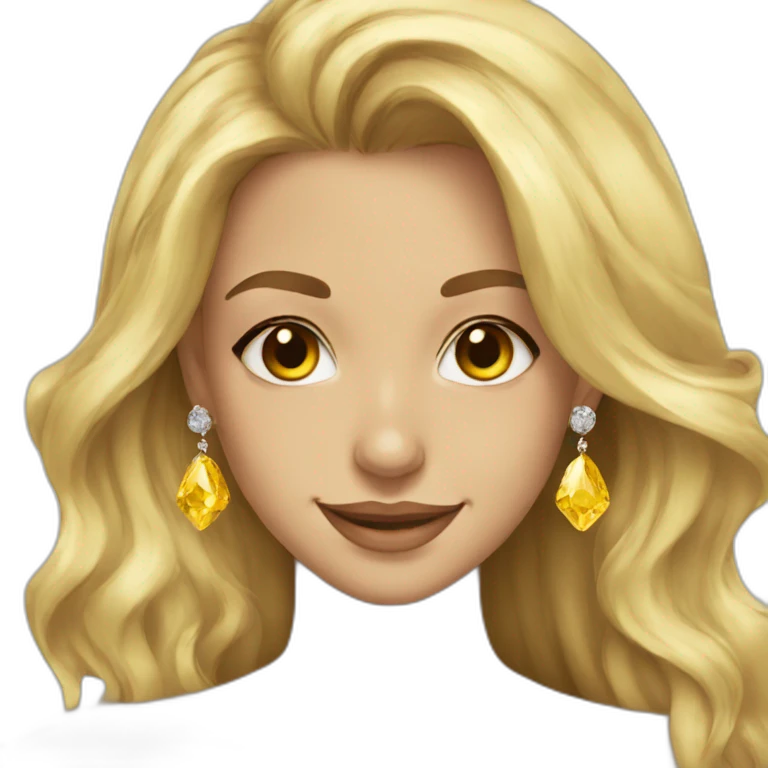 blonde, brown eyes, smiling, yellow diamond earrings, long hair  emoji