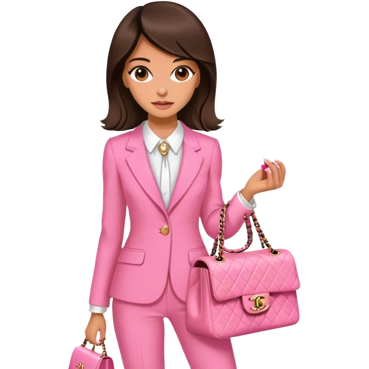 Brune girl pink suit Chanel bag emoji