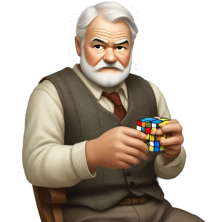 Ernest Hemingway holding a Rubik's cube in his hands emoji