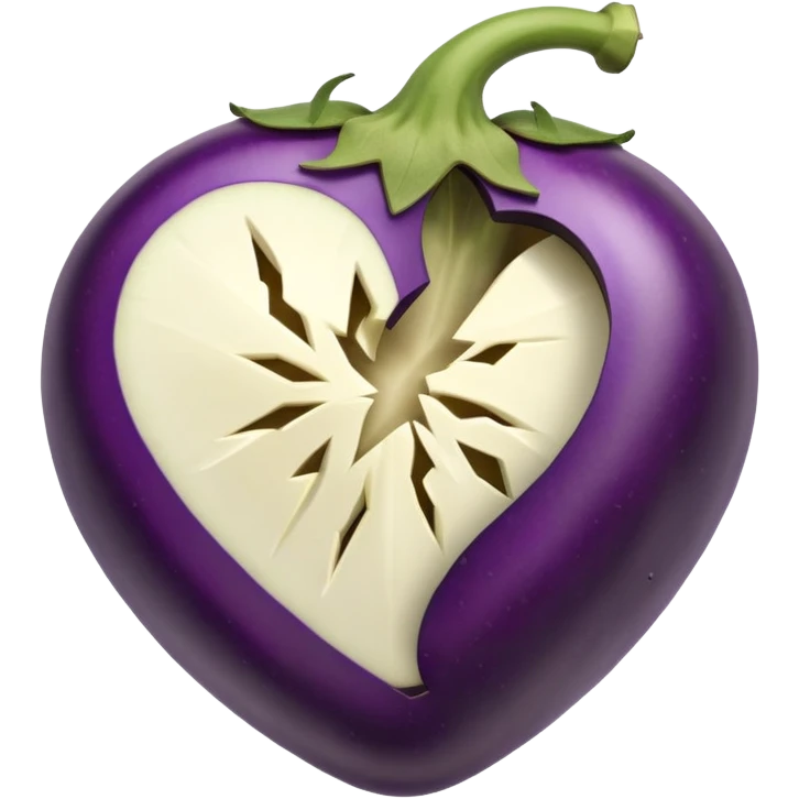 a broken heart with its pieces separated by an eggplant  emoji