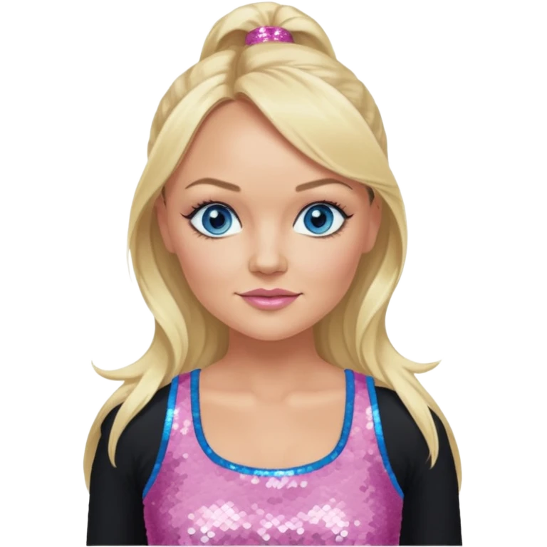 Emma Bunton with long blonde ponytail hair, blue eye, pink sequin crop top emoji