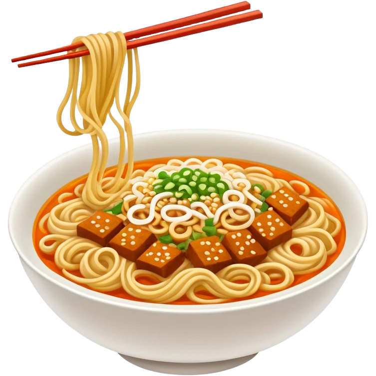 Wuhan hot dry noodles with sesame paste breakfast bowl, simplified emoji style with bold outlines and bright colors, cartoon style Hubei morning Re Gan Mian emoji