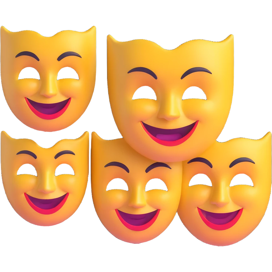 drama masks showing extreme emotions - one with exaggerated smile, one with dramatic frown emoji