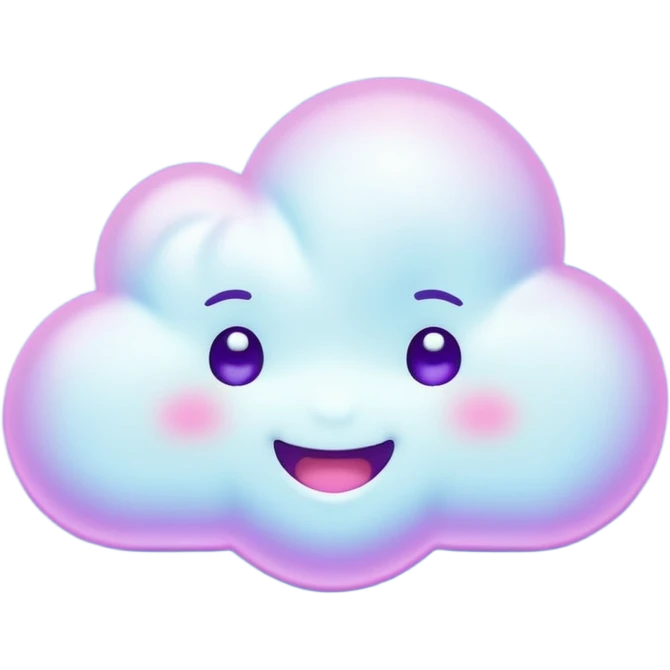 A tiny kawaii cloud emoji with a cheeky smile and wink, soft neon glow in purple/cyan, little sparkles floating, playful delulu vibe. emoji