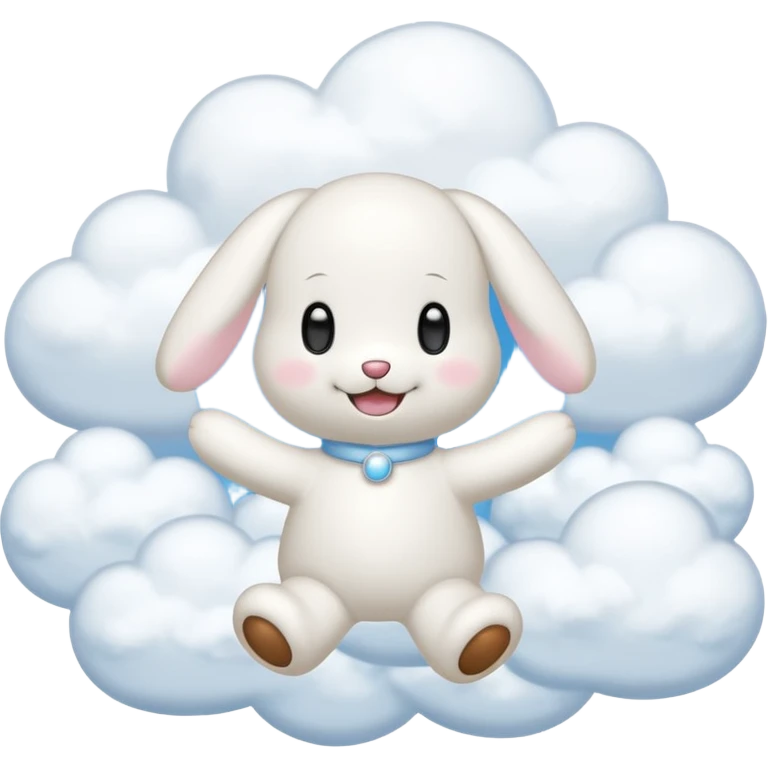 Cinnamon roll from sanrio dancing in the clouds that looks just like him from the cartoon emoji