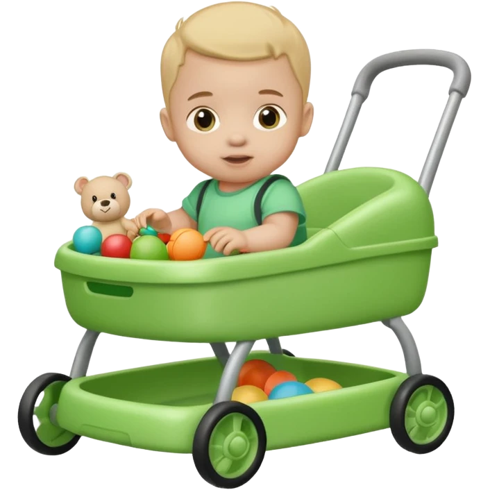 green baby walker with toys on it and on baby emoji