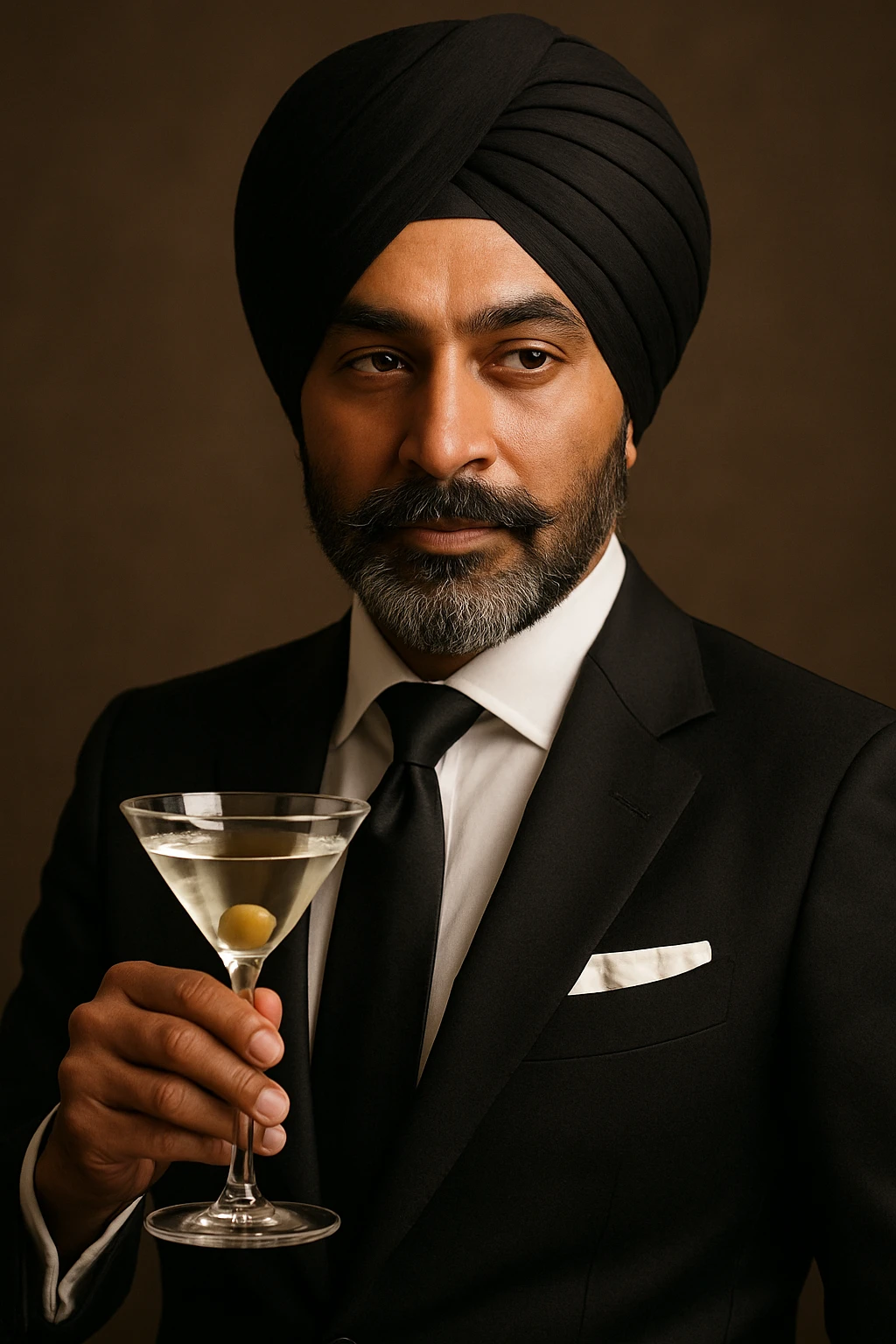 A man wearing a turban holding a glass of martini emoji