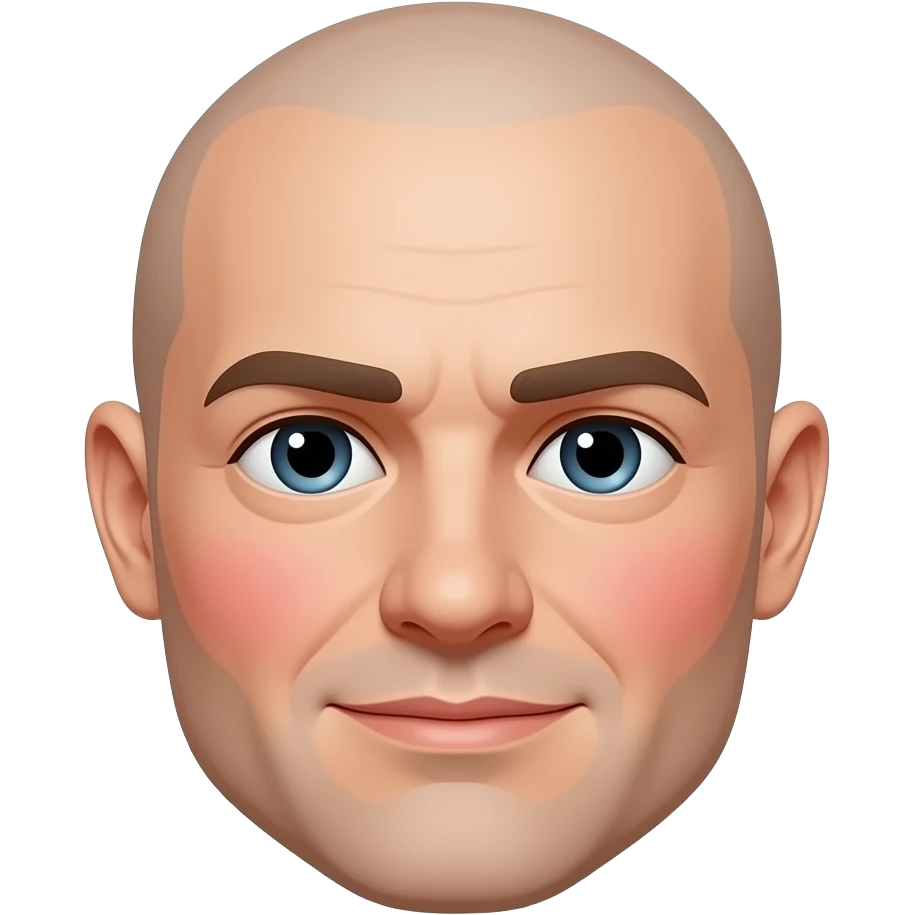 man's face with bald head with big red blushing cheeks, no beard emoji