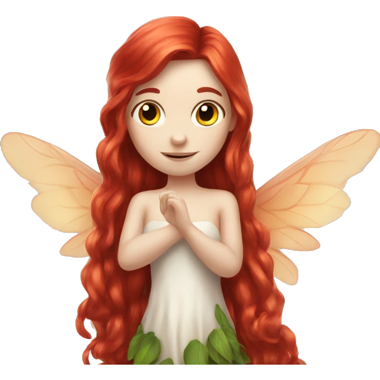 a white skin fairy, long red hair and wings emoji