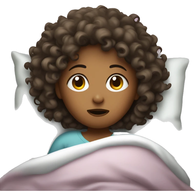 Curly hair girl sick in bed  emoji