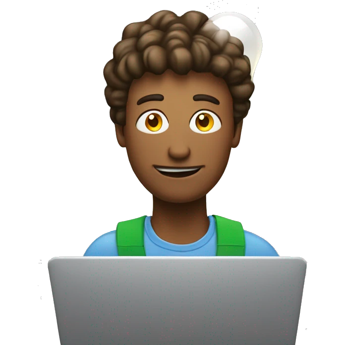 man with light bulb above his head and laptop emoji