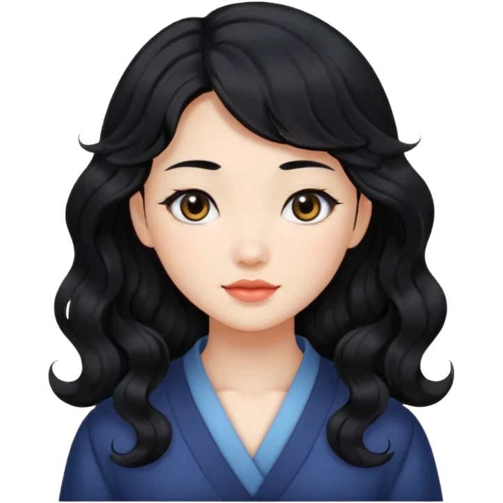 Beautiful girl,Black hair,wavy hair，long hair,Black eyes,Chinese emoji