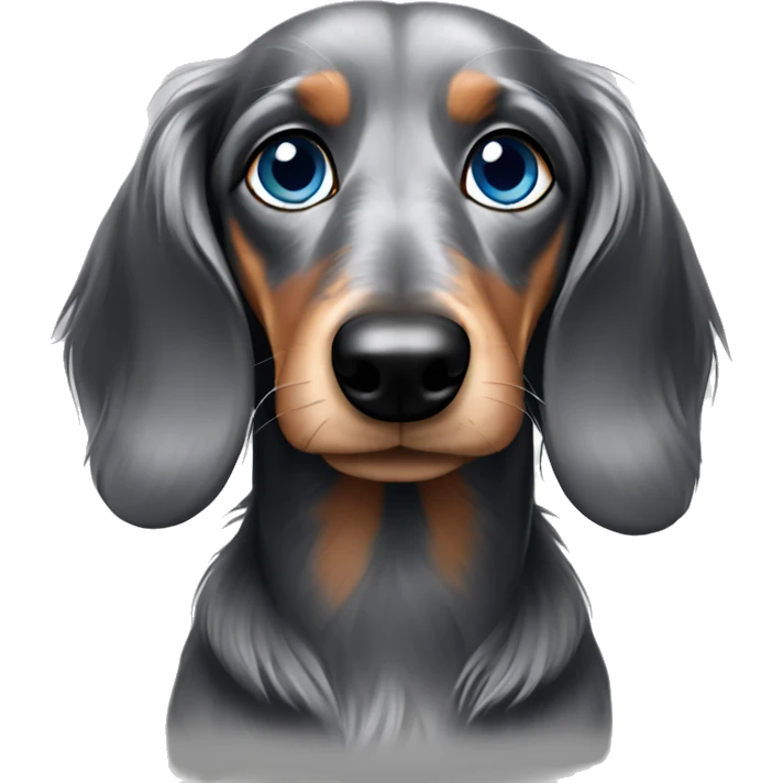 Gray Long haired dachshund  blue eyes emoji