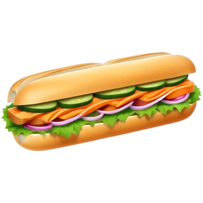 Banh Mi Cinematic Realistic Banh Mi Sandwich Dish Emoji, depicted as a simple, small baguette filled with fresh ingredients, rendered with crisp textures and vibrant, inviting lighting. emoji