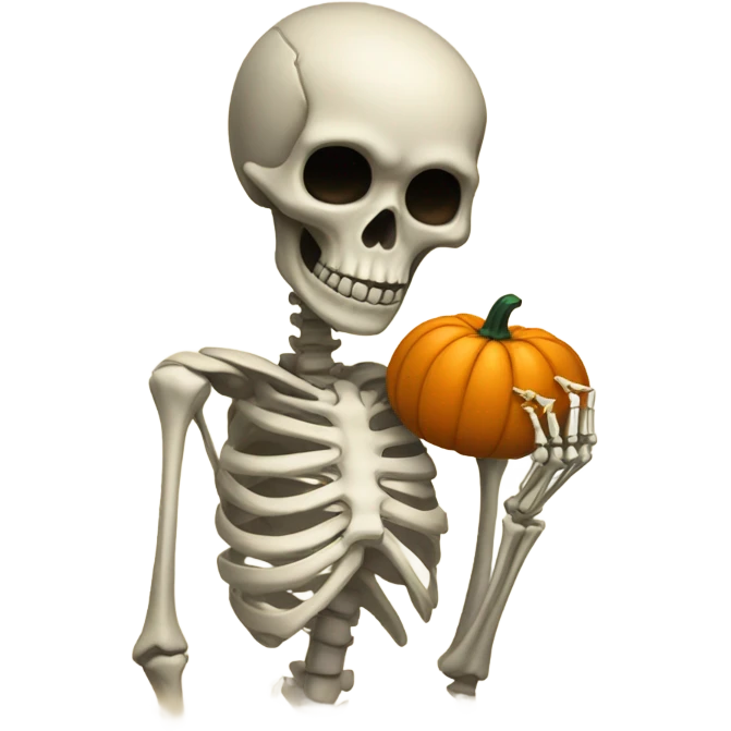 Pregnant skeleton with pumpkin on its head no nose emoji