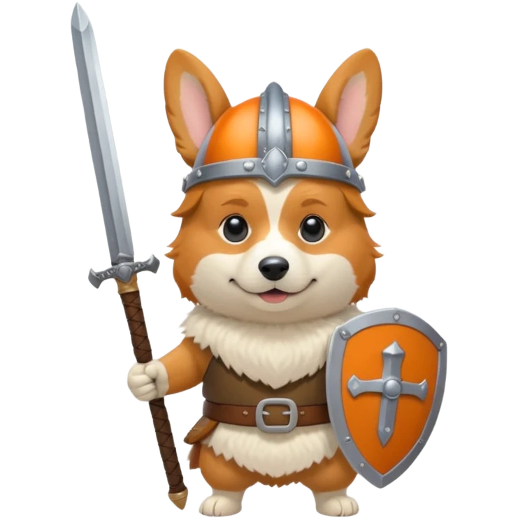 corgi with viking helmet and sword behind emoji