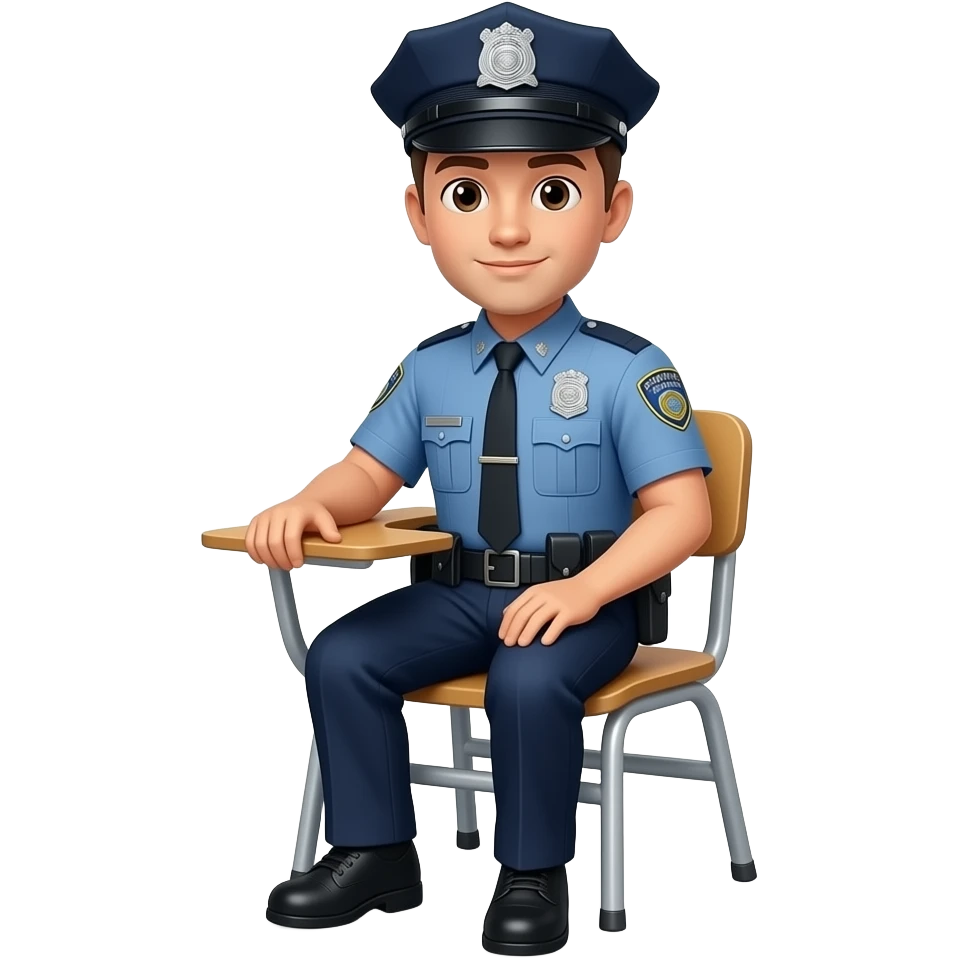 police officer sitting on a student chair emoji
