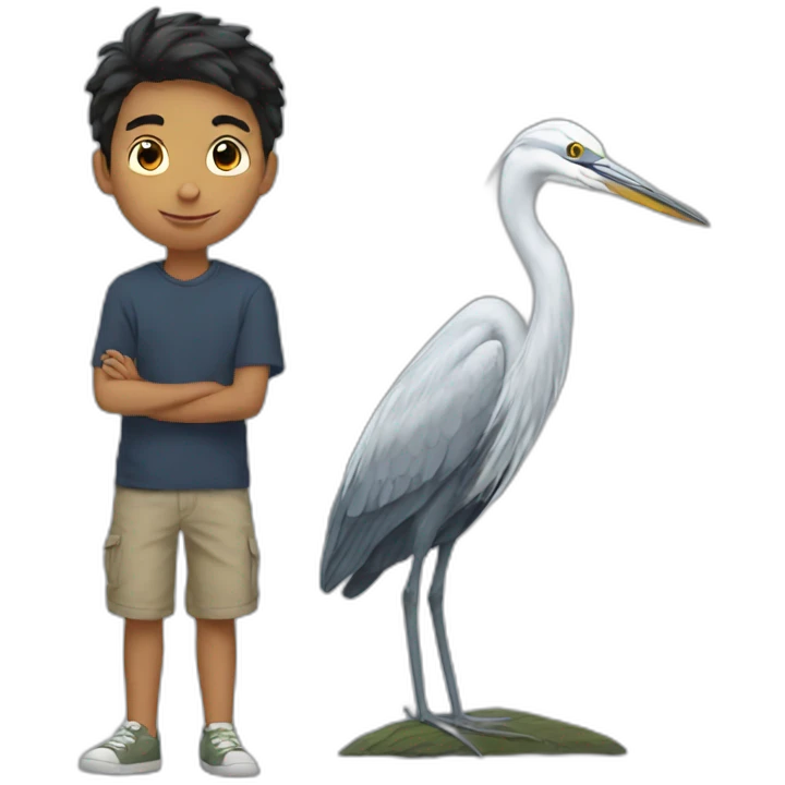 A boy and a heron emoji