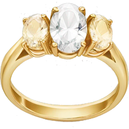 Oval gold engagement ring with two pear stones on the sides emoji