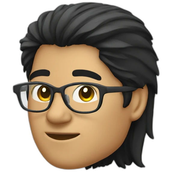 dark hair mullet and round glasses side view emoji