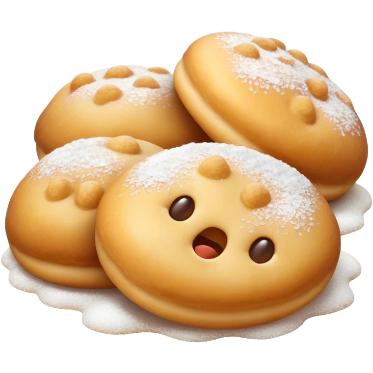 Cinematic Realistic Fritule Dessert Emoji, featuring small, fluffy dough balls dusted with powdered sugar rendered with delicate textures and warm, inviting lighting. emoji