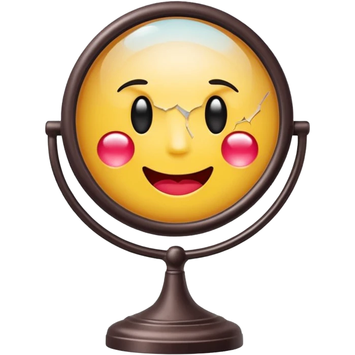 Minimalist emoji-style sticker of a vanity mirror with dim bulbs and cracked glass, words “Am I real yet?” smeared in dusty lipstick tone


 emoji